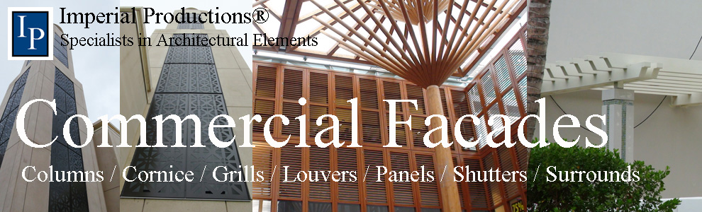 commercial facades, building cornice, open grills, shutters, post and beams